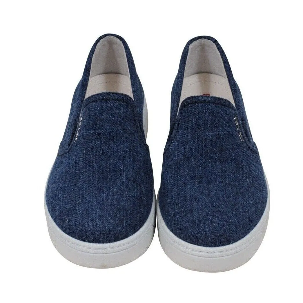 Blue Denim Canvas Slip On Sneakers