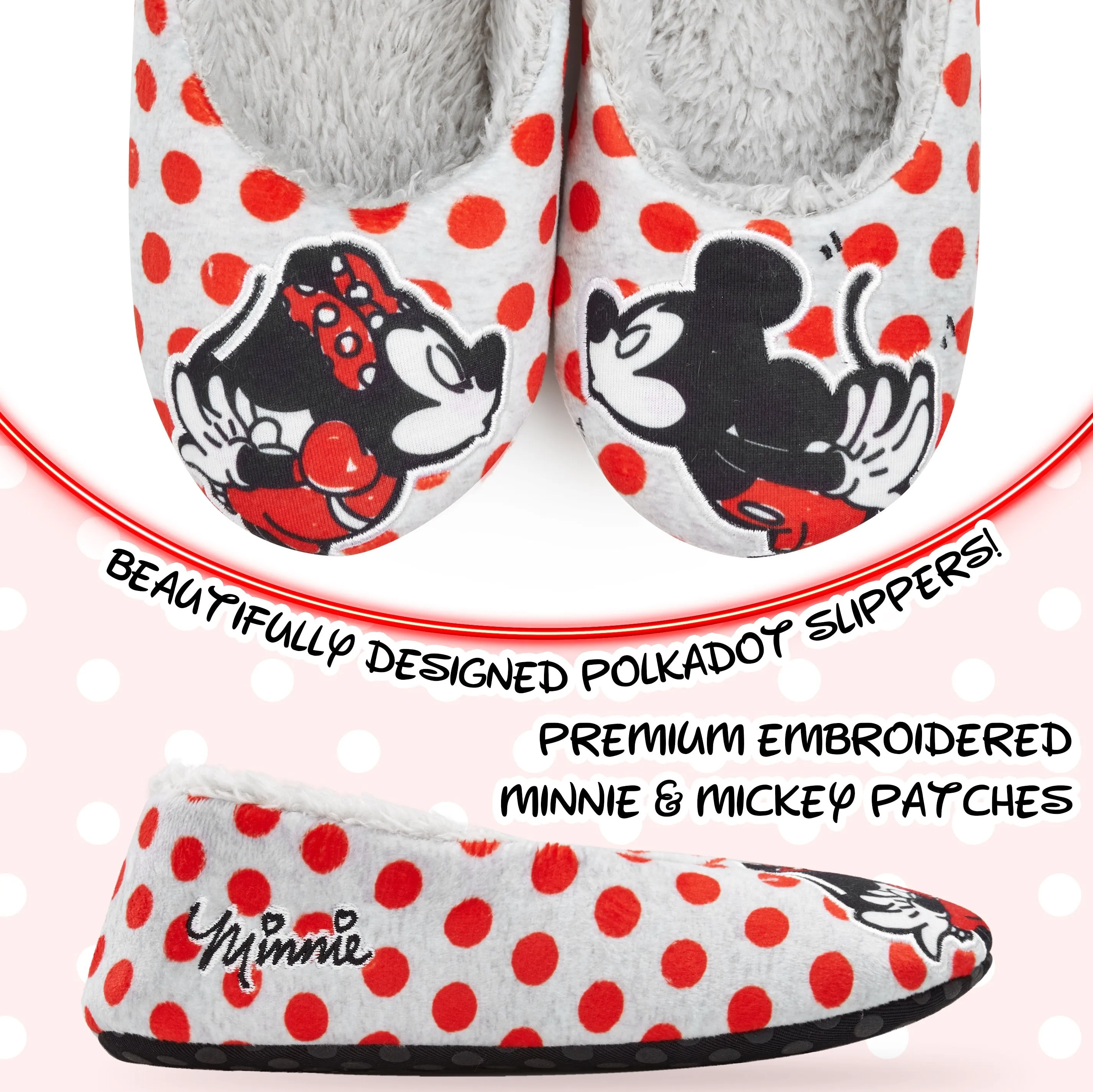 Disney Ladies Slippers, Minnie Mouse Womens Slippers, Anti-Slip Fluffy Slippers