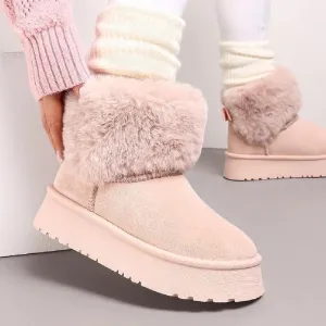H.O.S Pink Faux Fur Lined Chunky Platform Bow Detailed Ankle Boots (Buy Size Up)