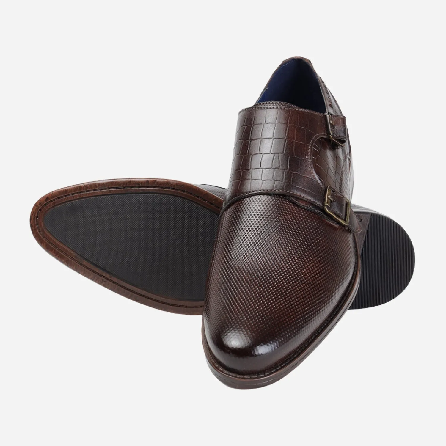 MASABIH GENUINE LEATHER BROWN CASUAL DOUBLE MONK SHOES FOR MEN