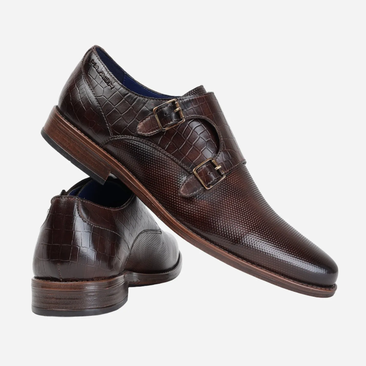 MASABIH GENUINE LEATHER BROWN CASUAL DOUBLE MONK SHOES FOR MEN