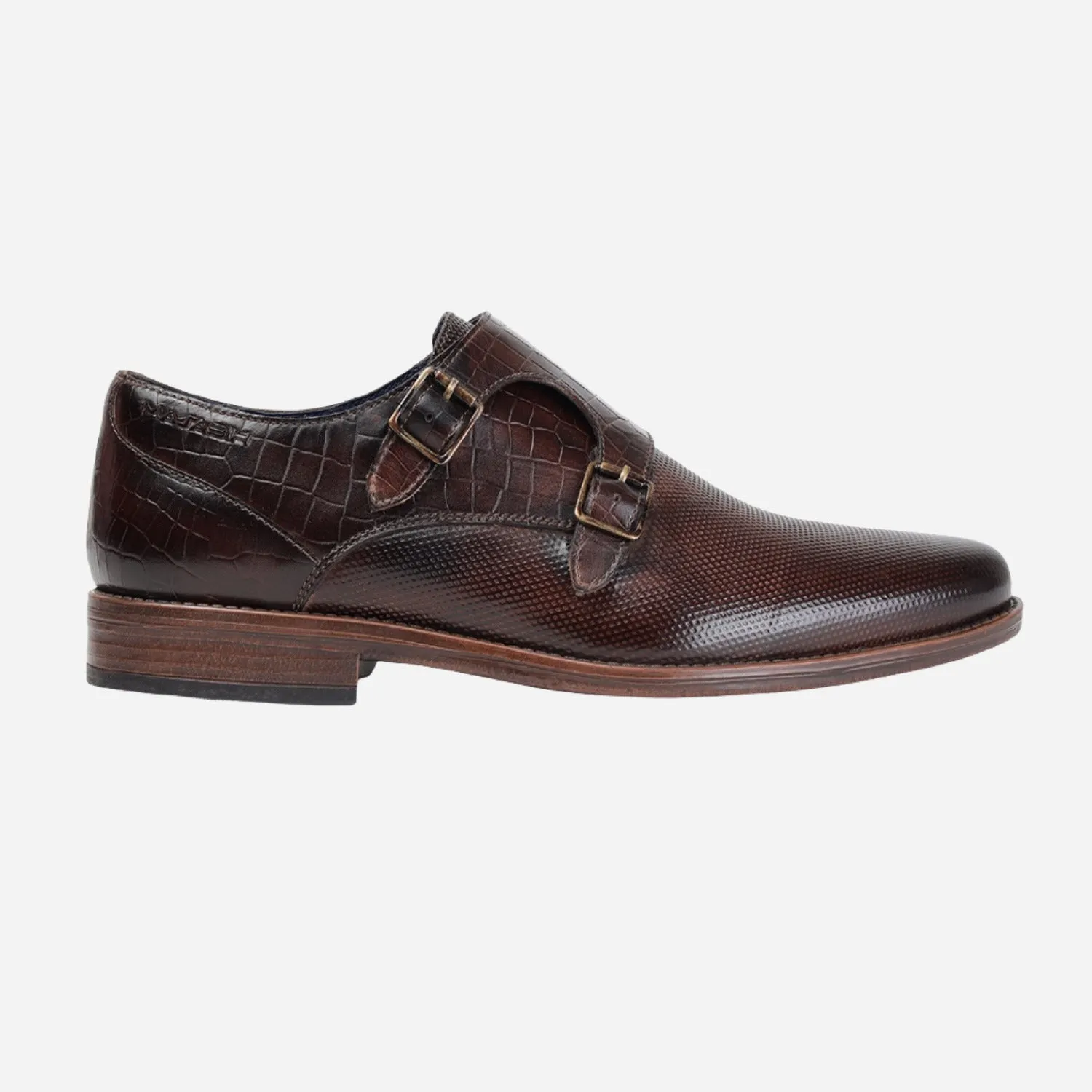 MASABIH GENUINE LEATHER BROWN CASUAL DOUBLE MONK SHOES FOR MEN