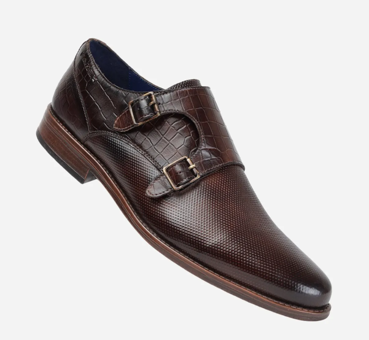 MASABIH GENUINE LEATHER BROWN CASUAL DOUBLE MONK SHOES FOR MEN