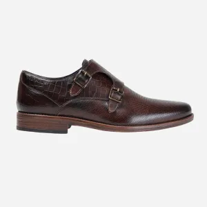 MASABIH GENUINE LEATHER BROWN CASUAL DOUBLE MONK SHOES FOR MEN