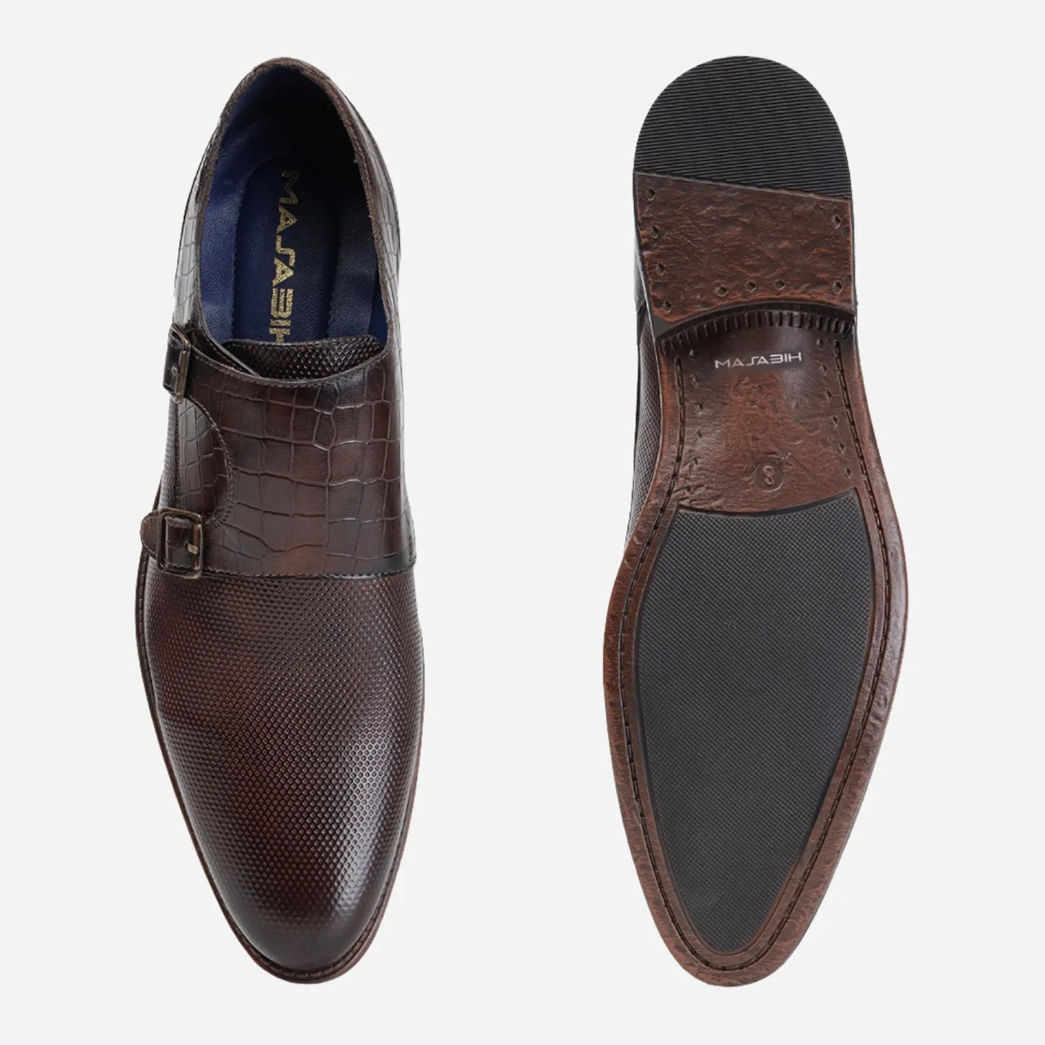 MASABIH GENUINE LEATHER BROWN CASUAL DOUBLE MONK SHOES FOR MEN