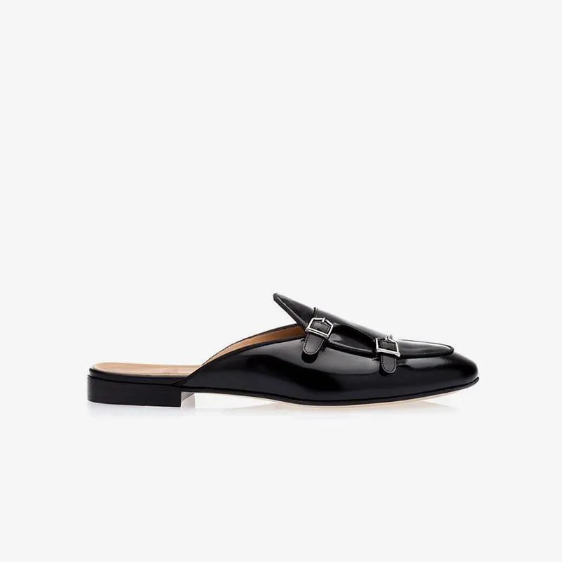 Mens Black Monk Strap Shoes