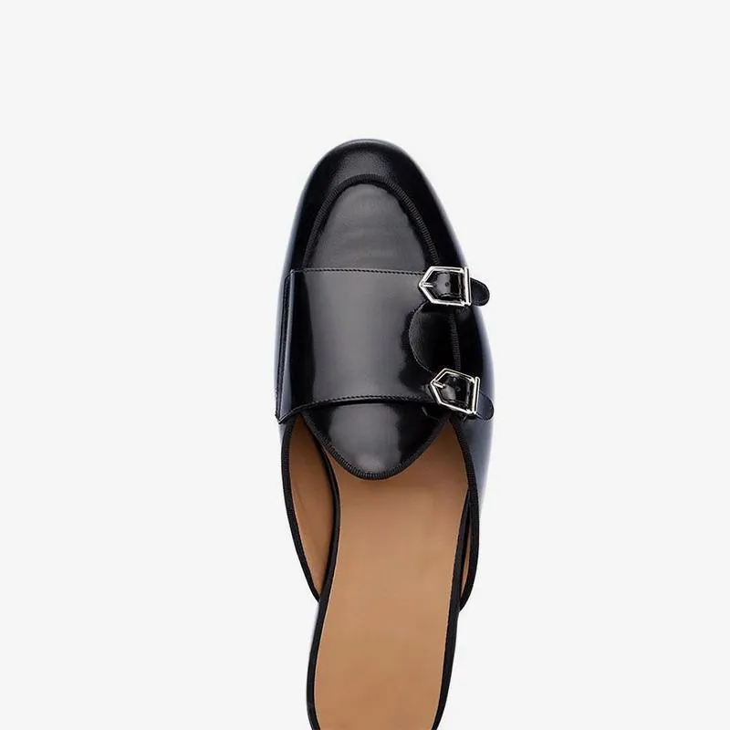 Mens Black Monk Strap Shoes