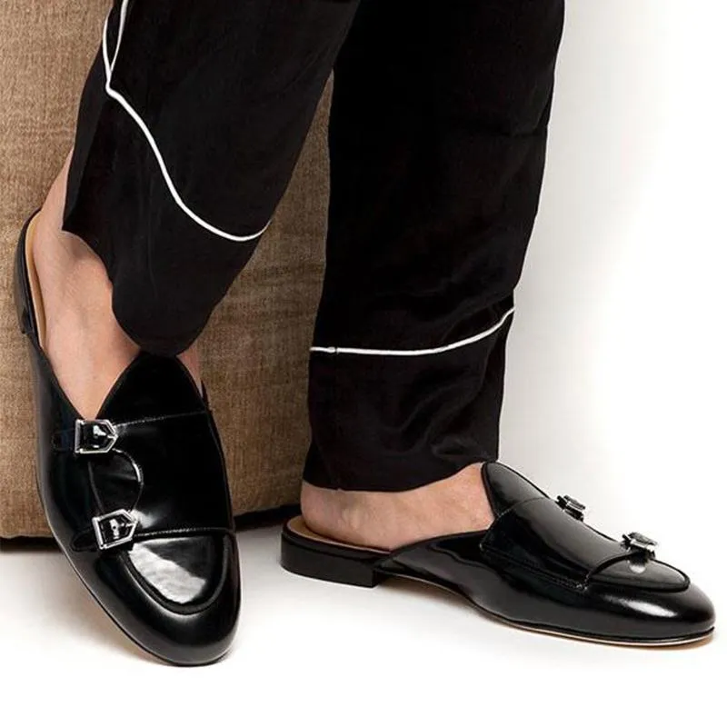 Mens Black Monk Strap Shoes