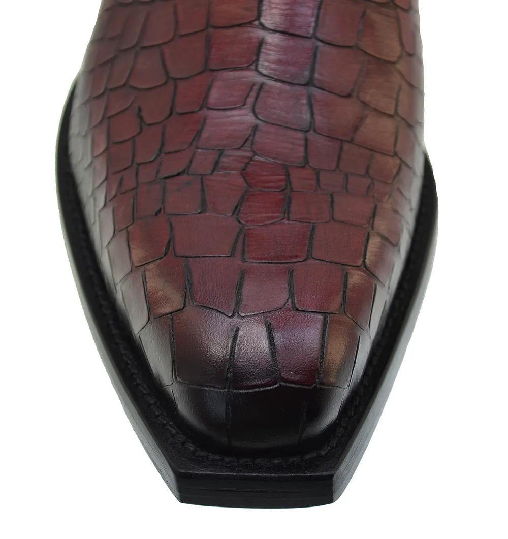 Men's Italian Shoes Jo Ghost 4756 Red Leather Print Crocodile Chelsea Boots