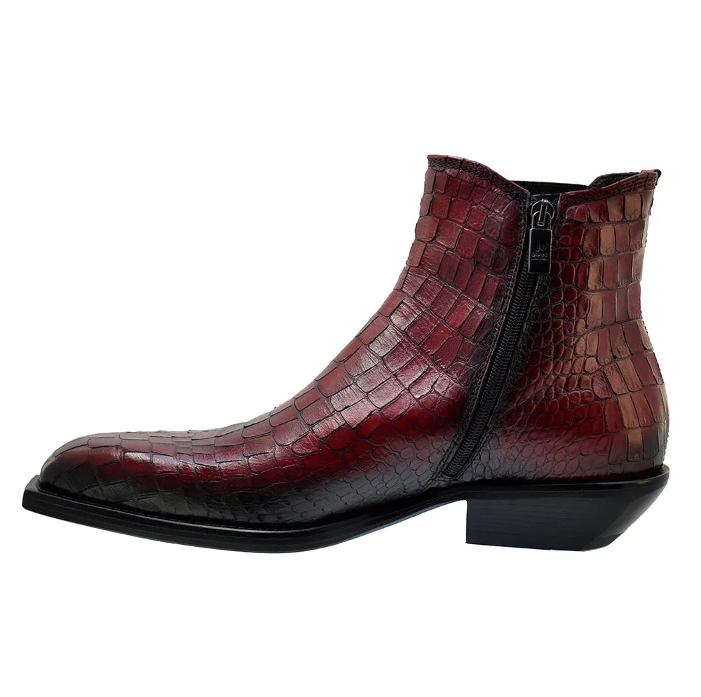 Men's Italian Shoes Jo Ghost 4756 Red Leather Print Crocodile Chelsea Boots