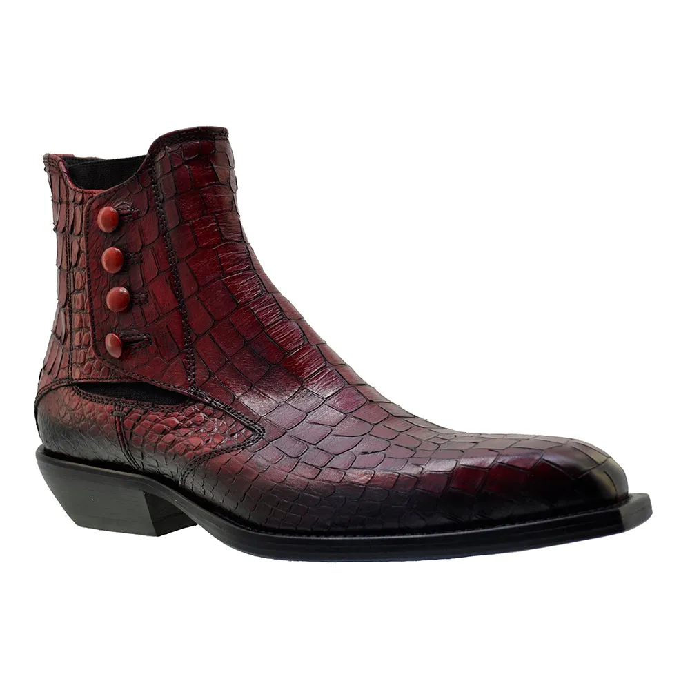 Men's Italian Shoes Jo Ghost 4756 Red Leather Print Crocodile Chelsea Boots