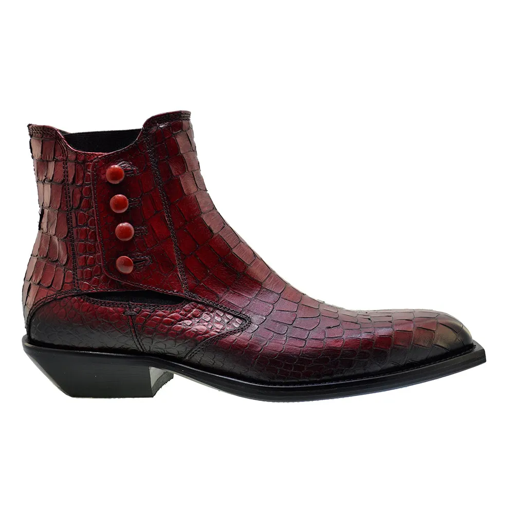 Men's Italian Shoes Jo Ghost 4756 Red Leather Print Crocodile Chelsea Boots