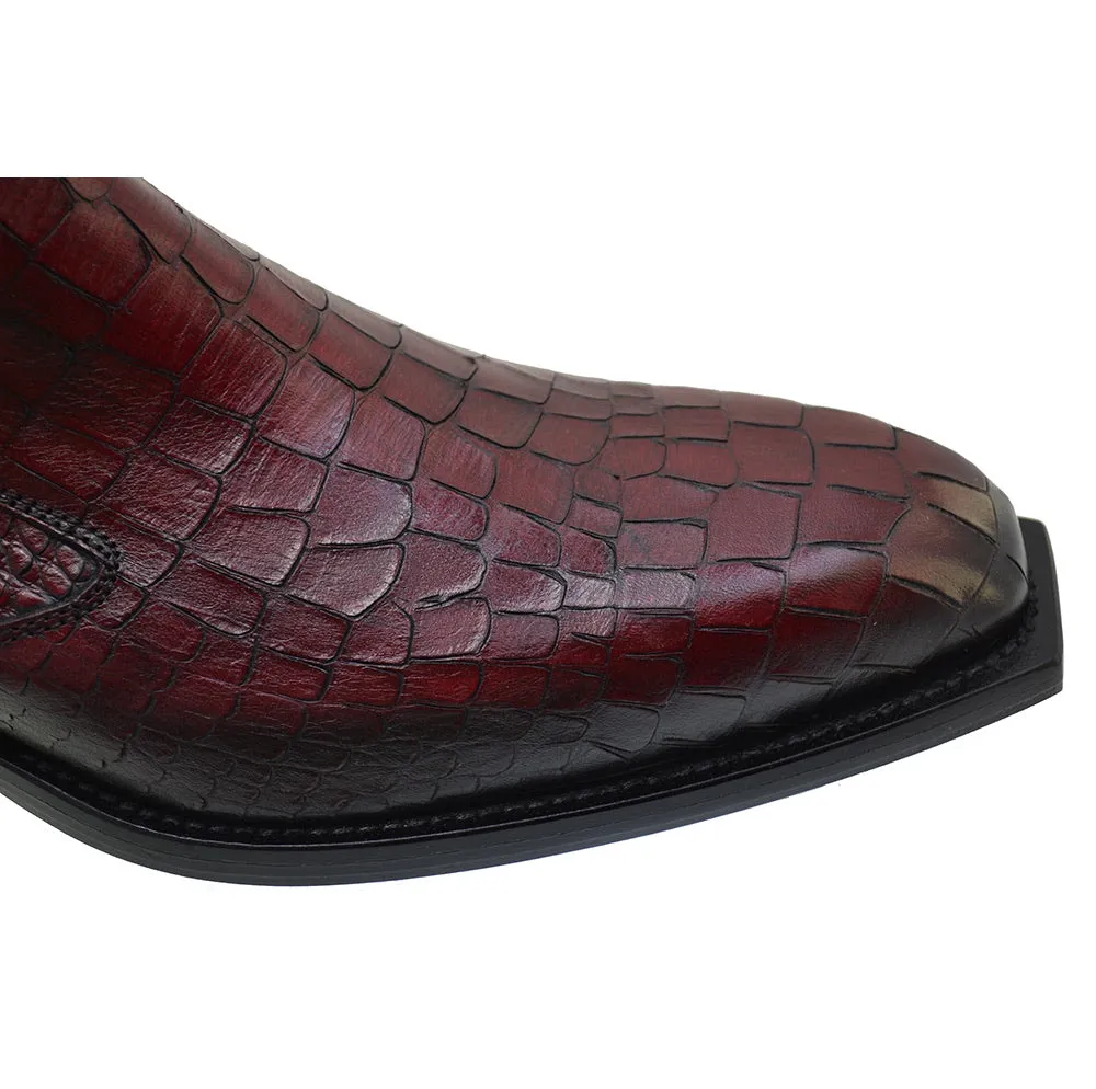 Men's Italian Shoes Jo Ghost 4756 Red Leather Print Crocodile Chelsea Boots