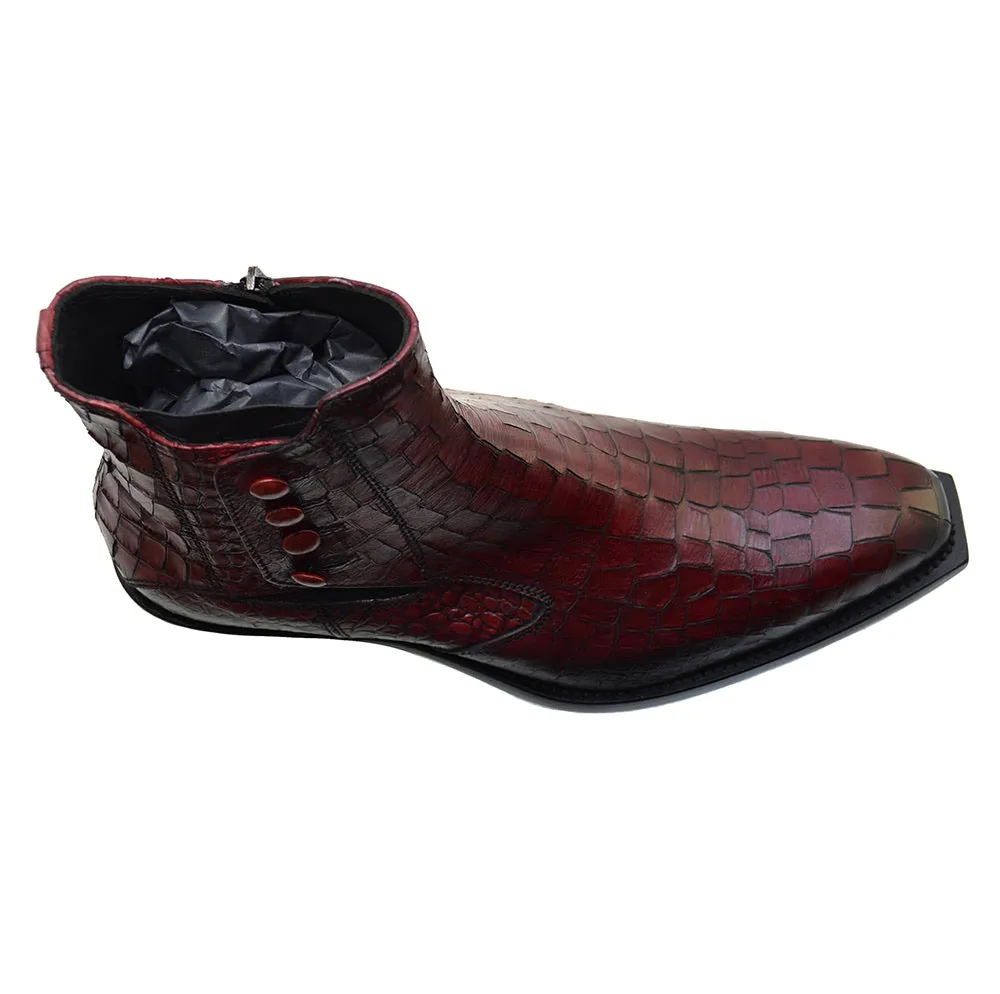 Men's Italian Shoes Jo Ghost 4756 Red Leather Print Crocodile Chelsea Boots