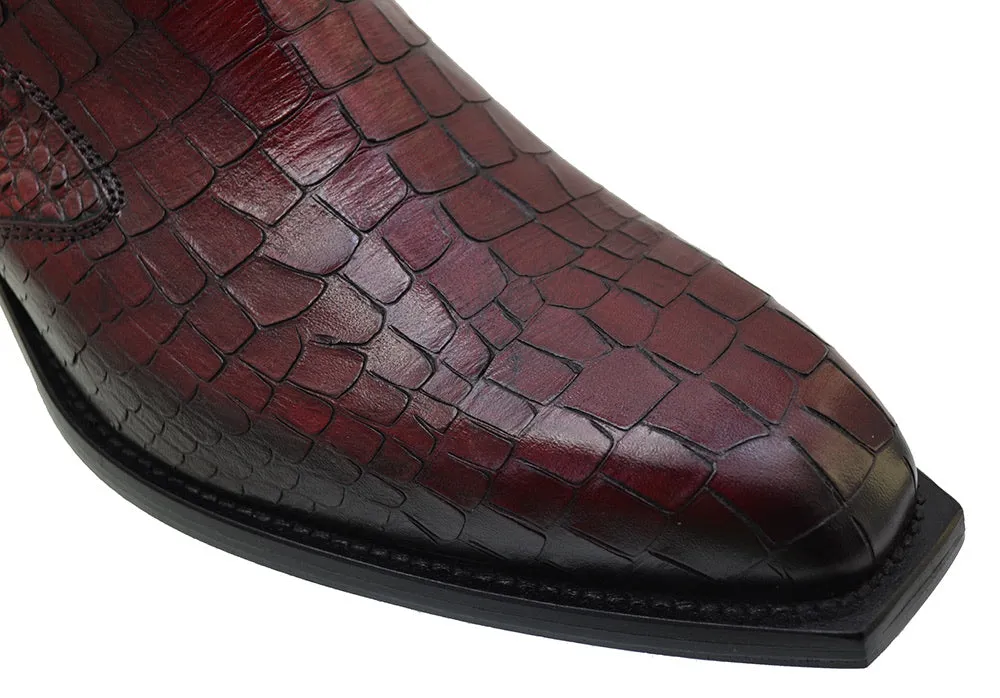 Men's Italian Shoes Jo Ghost 4756 Red Leather Print Crocodile Chelsea Boots