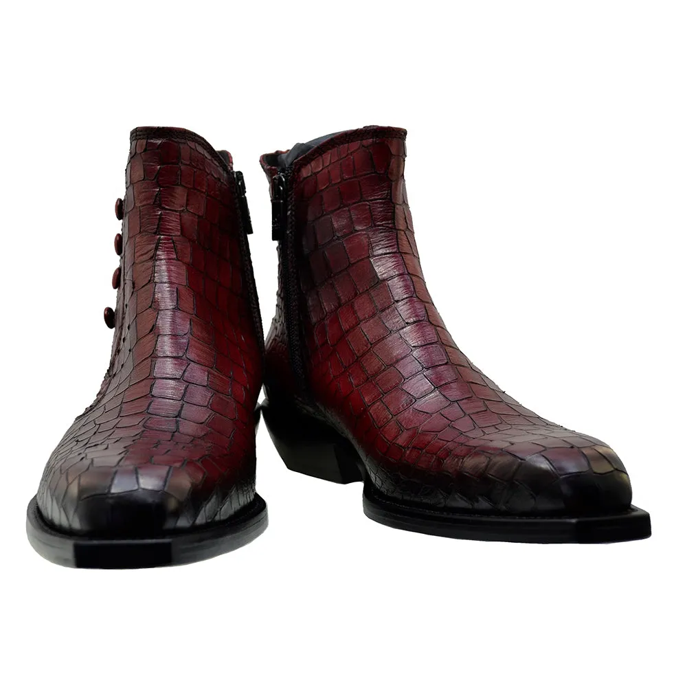 Men's Italian Shoes Jo Ghost 4756 Red Leather Print Crocodile Chelsea Boots