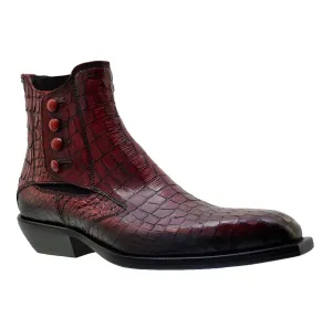 Men's Italian Shoes Jo Ghost 4756 Red Leather Print Crocodile Chelsea Boots