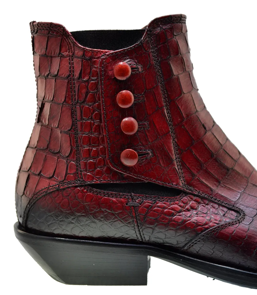 Men's Italian Shoes Jo Ghost 4756 Red Leather Print Crocodile Chelsea Boots