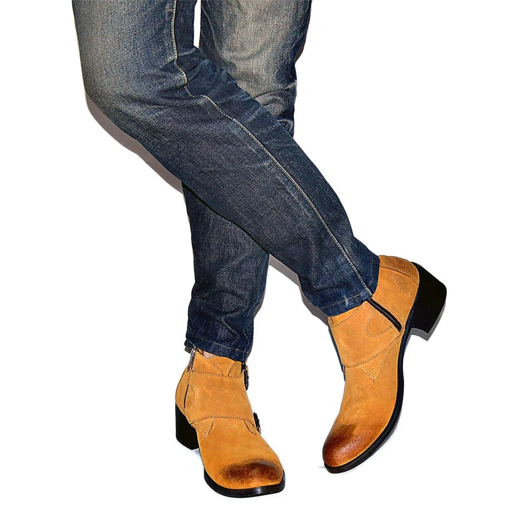 Monk Strap High Heel Ankle Boots for Men