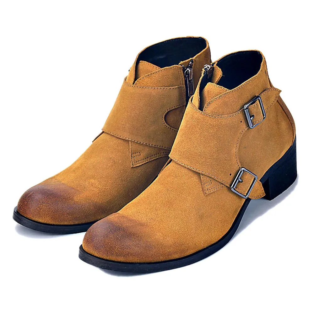 Monk Strap High Heel Ankle Boots for Men