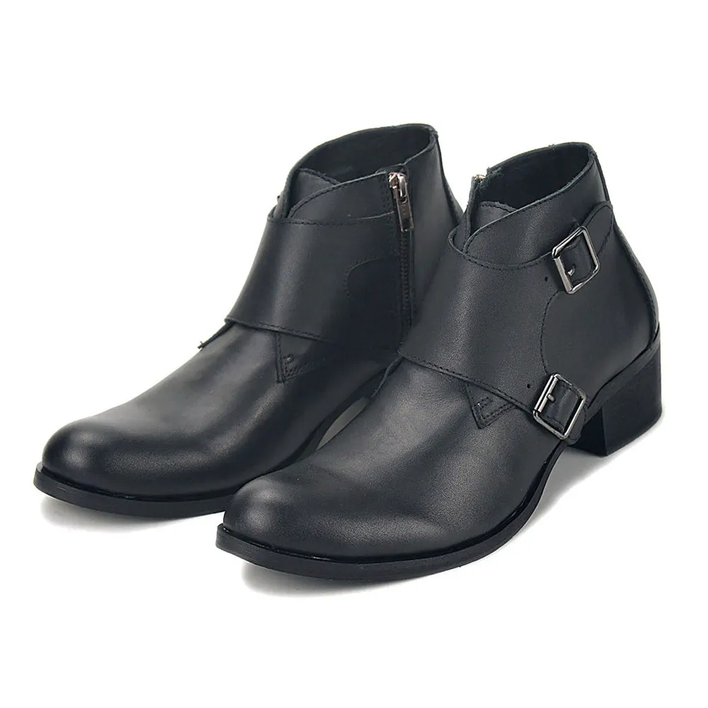 Monk Strap High Heel Ankle Boots for Men