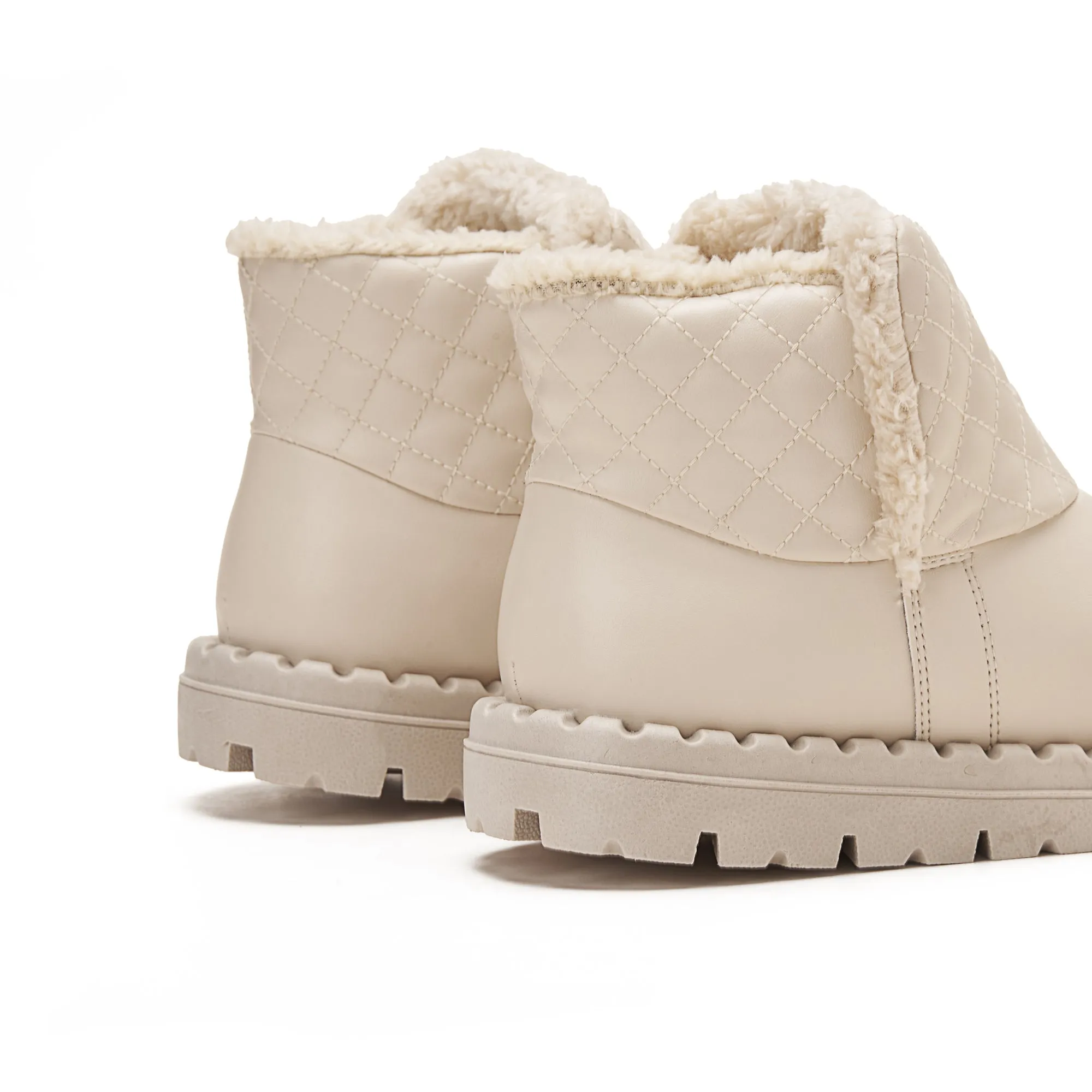 Women Quilted Fur Lined Ankle Boots - BEIGE