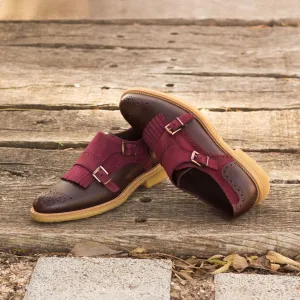 Women's Kiltie Monk Strap Leather Shoes Burgundy 3154