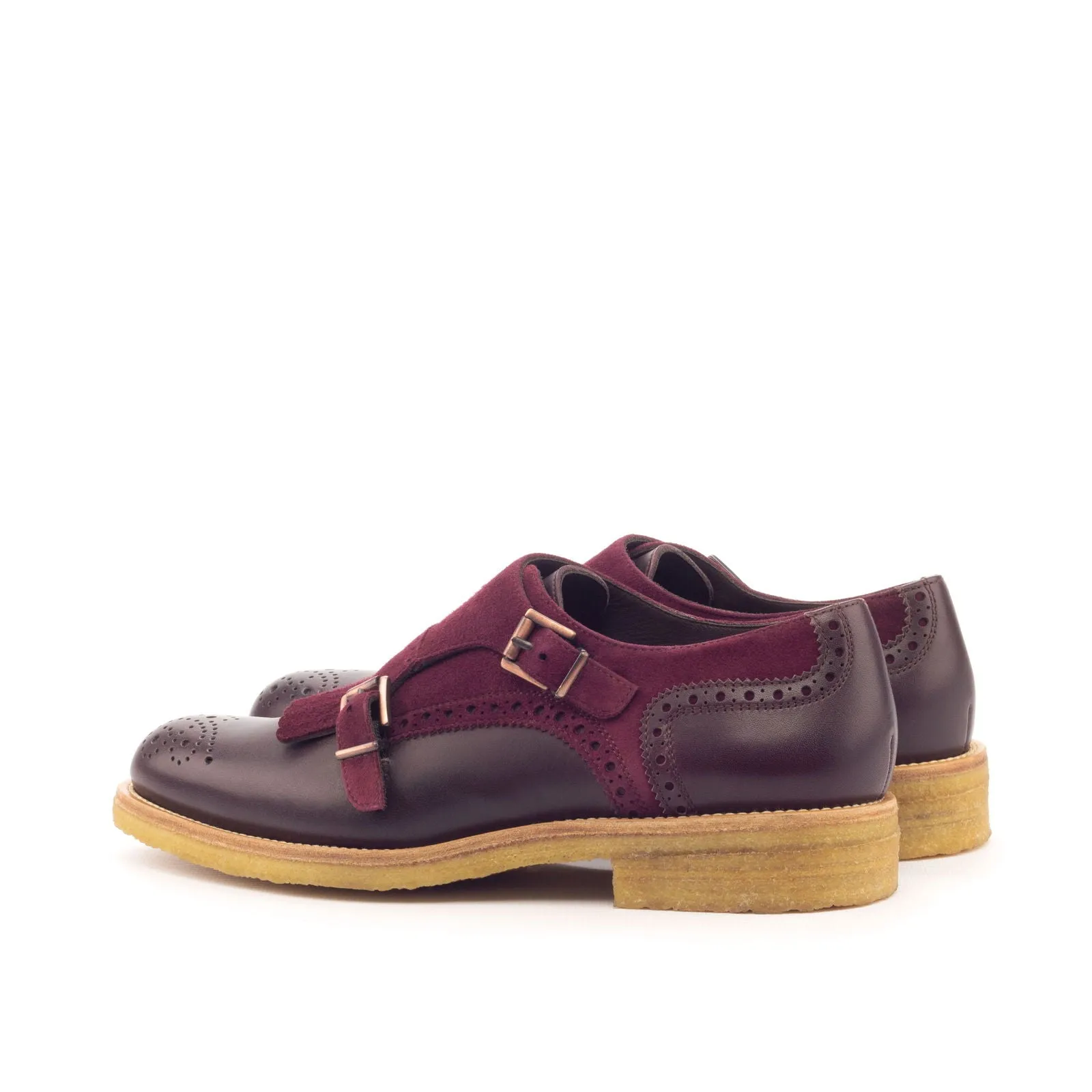Women's Kiltie Monk Strap Leather Shoes Burgundy 3154